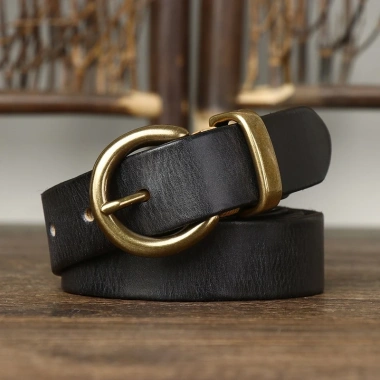 Thắt Lưng Da Thật Dày 2.8CM Nữ Pin Đồng Khóa Retro, Phù Hợp Với Quần Jean 5