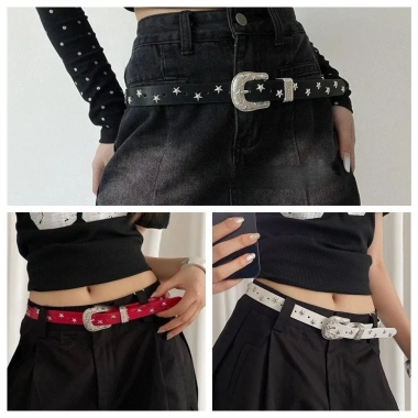 Thắt lưng đinh tán ngôi sao NLINNI - Phong cách Punk Y2K, da PU rộng, phù hợp quần jean & váy, giá ưu đãi 104.500 VND