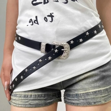 Thắt lưng đinh tán ngôi sao NLINNI - Phong cách Punk Y2K, da PU rộng, phù hợp quần jean & váy, giá ưu đãi 104.500 VND