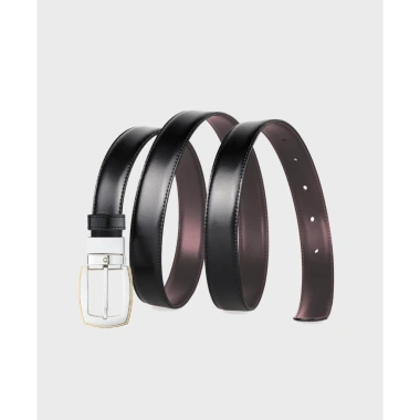 Thắt Lưng MB Convex Reversible Da Bê 2 Mặt 30mm - Khóa Bạc Viền Vàng, Đen/Nâu 7.15 Triệu