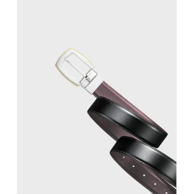 Thắt Lưng MB Convex Reversible Da Bê 2 Mặt 30mm - Khóa Bạc Viền Vàng, Đen/Nâu 7.15 Triệu