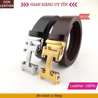 Thắt Lưng Nam Da Bò 100% Kiểu Chữ H Vàng - Bạc, Khóa Rút Chống Trượt - 350k