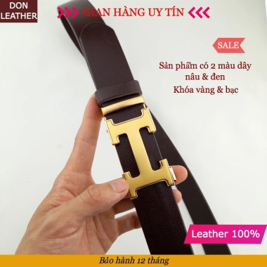 Thắt Lưng Nam Da Bò 100% Kiểu Chữ H Vàng - Bạc, Khóa Rút Chống Trượt - 350k