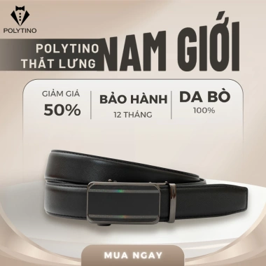 Thắt Lưng Nam Da Bò Đen Khóa Tự Động Polytino BH 12 Tháng, Tặng Hộp, Giá 379.000₫