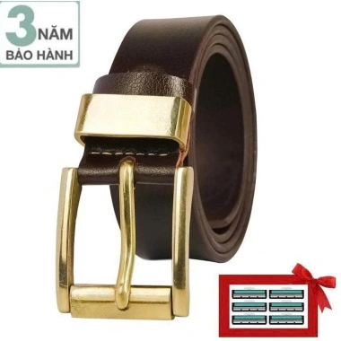 Thắt lưng nam da bò khóa đồng nguyên khối - Bảo hành 3 năm, tặng 6 dao cạo râu kép, giá 228.553₫