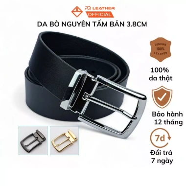 Thắt lưng nam da bò nguyên tấm 3.8cm đen, khóa cài, PQ Leather PL19, bảo hành 12 tháng, 239k