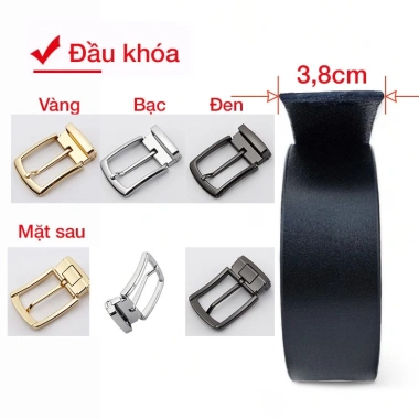 Thắt lưng nam da bò nguyên tấm 3.8cm đen, khóa cài, PQ Leather PL19, bảo hành 12 tháng, 239k