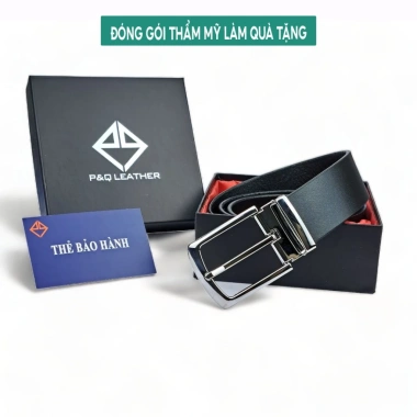 Thắt lưng nam da bò nguyên tấm 3.8cm đen, khóa cài, PQ Leather PL19, bảo hành 12 tháng, 239k
