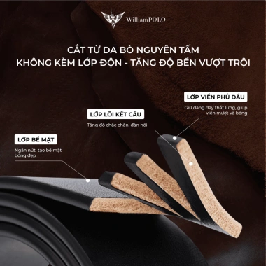 Thắt lưng nam da bò Williampolo POLO20.187-89 mặt khóa bạc kính - chính hãng, cao cấp, chỉ 579k 5