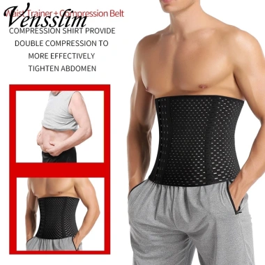 Thắt lưng nam đen giảm béo: Corset tập luyện, kiểm soát bụng, nén thoáng khí 2