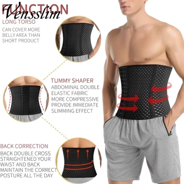 Thắt lưng nam đen giảm béo: Corset tập luyện, kiểm soát bụng, nén thoáng khí 3