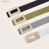 Thắt Lưng Sequin PU Rộng Khóa Vuông Kim Cương Phong Cách Punk Y2K cho Bé Gái