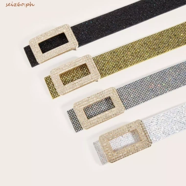 Thắt Lưng Sequin PU Rộng Khóa Vuông Kim Cương Phong Cách Punk Y2K cho Bé Gái