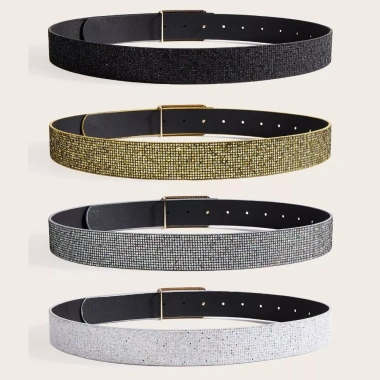 Thắt Lưng Sequin PU Rộng Khóa Vuông Kim Cương Phong Cách Punk Y2K cho Bé Gái 5 Thắt Lưng Sequin PU Rộng Khóa Vuông Kim Cương Phong Cách Punk Y2K cho Bé Gái 5