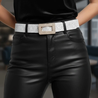 Thắt Lưng Sequin PU Rộng Khóa Vuông Kim Cương Phong Cách Punk Y2K cho Bé Gái
