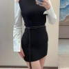 Thắt nút PU mỏng nữ Dây thắt lưng hẹp Kaki Đen, thiết kế tối giản, thời trang 3
