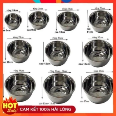 Thau chậu sâu lòng inox 304 siêu dày đa size 18-40cm, bát trộn bột inox - Giá chỉ 25.000đ
