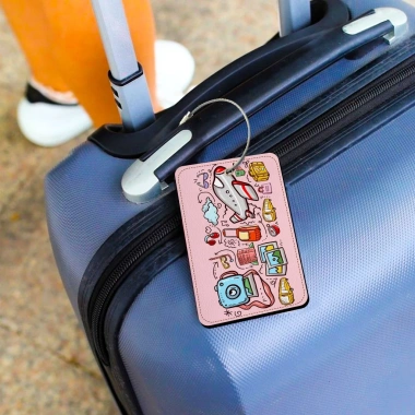 Thẻ hành lý da STORMBREAKER Pink Travel - Tag treo vali, cặp sách balo màu đen‑nâu, giá ưu đãi 115k