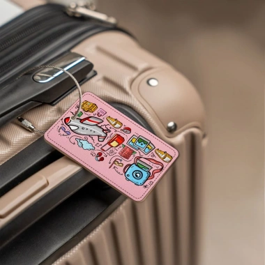 Thẻ hành lý da STORMBREAKER Pink Travel - Tag treo vali, cặp sách balo màu đen‑nâu, giá ưu đãi 115k