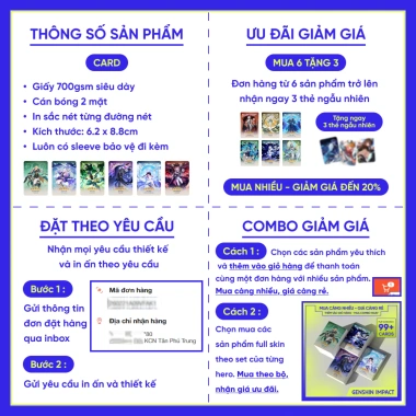 Thẻ nhân vật Genshin Impact CLORINDE FISCHL GANYU GOROU GUIZHONG JEAN Card Bo Góc Giá 18.000đ 2 Thẻ nhân vật Genshin Impact CLORINDE FISCHL GANYU GOROU GUIZHONG JEAN Card Bo Góc Giá 18.000đ 2