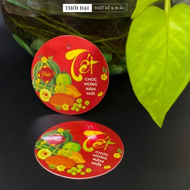 Thẻ treo Metalize 5cm Trang trí Tết Mâm Ngũ Quả Tròn Đỏ Lấp Lánh 49.000 VND