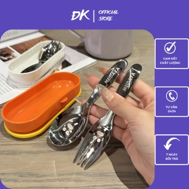 Thìa Ăn Dặm Bé - Bộ Thìa Dĩa Inox 304 Kèm Hộp Đựng, FREESHIP, 63.700 VND