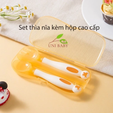 Thìa bẻ cong 360 độ cho bé ăn dặm, set 1 thìa 1 nĩa hộp cao cấp Unibaby, giá 50.000 VND 8