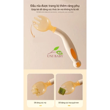 Thìa bẻ cong 360 độ cho bé ăn dặm, set 1 thìa 1 nĩa hộp cao cấp Unibaby, giá 50.000 VND 9