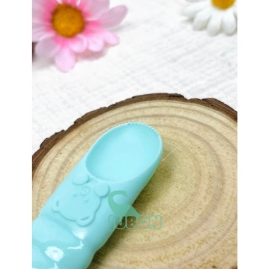 Thìa cao cấp silicol mềm + đầu nạo hình gấu dễ thương cho bé ăn dặm - Unibaby