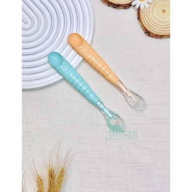 Thìa cao cấp silicol mềm + đầu nạo hình gấu dễ thương cho bé ăn dặm - Unibaby