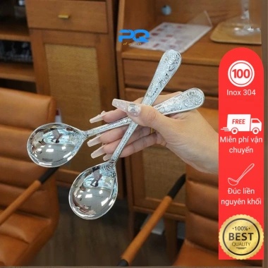 Thìa Cơm Đầu Tròn Tay Cầm Dài Hoa Văn Tân Cổ Điển Inox 18/10 GB38 Chỉ 55.000₫ Thìa Cơm Đầu Tròn Tay Cầm Dài Hoa Văn Tân Cổ Điển Inox 18/10 GB38 Chỉ 55.000₫