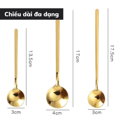 Thìa inox 304 mạ vàng 13-15-17 cm - Dụng cụ pha trà, cà phê, giá 5.781 VND 2