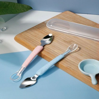 Thìa nạo hoa quả 2 đầu silicone + inox 304 cho bé ăn dặm - Uni Baby - 24,495 VND