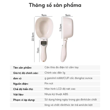 Thìa Tiểu Ly Điện Tử Chome Cân Thức Ăn Chính Xác 800g LCD - Dụng Cụ Nhà Bếp