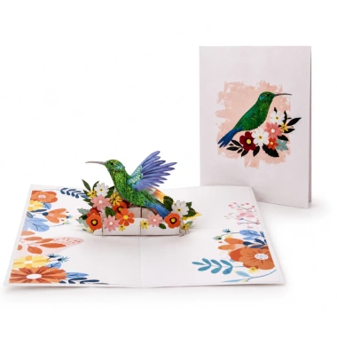 Thiệp 3D Chim Ruồi Xanh & Hoa Pop Up Card Handmade Độc Đáo - Giá chỉ 89.000đ