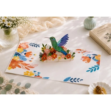 Thiệp 3D Chim Ruồi Xanh & Hoa Pop Up Card Handmade Độc Đáo - Giá chỉ 89.000đ