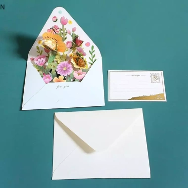Thiệp 3D Lãng Mạn NS Mới Hoa Sinh Nhật & Giáng Sinh - Bật Lên, Chúc Mừng, Trang Trí Tiệc Cưới, Quà Tặng Cô Gái 3