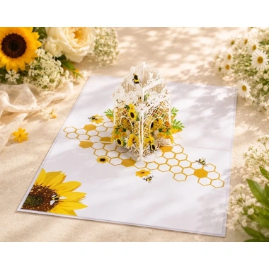 Thiệp 3D Tổ Ong & Hoa Hướng Dương Pop Up Card Độc Đáo A07 - Giá 99.000₫