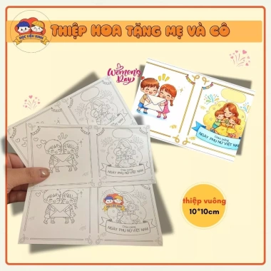 Thiệp 8/3 Size A4 Tặng Mẹ & Cô Giáo - Bộ 10 Thiệp Tô Màu Handmade Giá 8.900đ