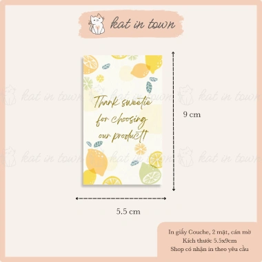 Thiệp Cảm Ơn Thank You Vàng Chanh 9x5.5cm Giấy Couche Cán Màng Mờ 2 Mặt - Giá 9.500đ