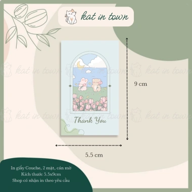 Thiệp Cảm Ơn Thỏ và Gấu Xanh Pastel 9x5.5cm Giấy Couche Cán Màng Mờ 2 Mặt Giá 9.500₫