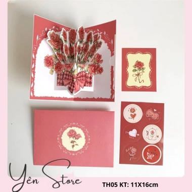 Thiệp chúc mừng 3D hình bó hoa - Nhân nhật, 20/10, 8/3, giá ưu đãi 27.000₫