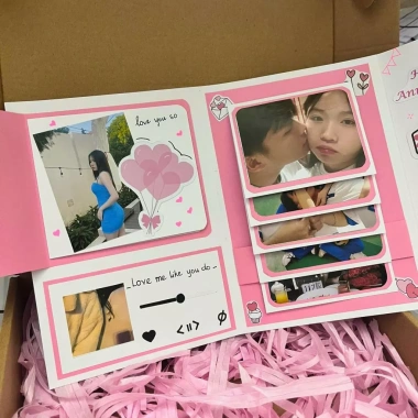 Thiệp dán 9 ảnh tặng 8/3, kỉ niệm, sinh nhật, 20/10-20/11 – Scrapbook mini Jasmine Handmade 60.000đ 4