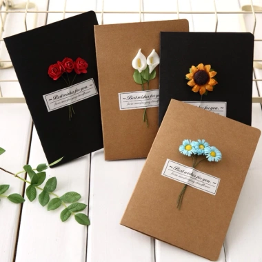 Thiệp Giấy Handmade Kraft Vintage Hoa Khô HAPPI 17x11cm - Hai Bông, Giá 8.900₫