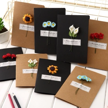Thiệp Giấy Handmade Kraft Vintage Hoa Khô HAPPI 17x11cm - Hai Bông, Giá 8.900₫