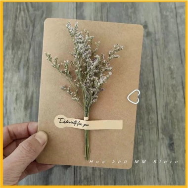 Thiệp Giấy Vintage Gắn Hoa Khô Màu Kraf Trắng Sinh Nhật Valentine 8/3 Giá 30.000đ