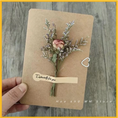 Thiệp Giấy Vintage Gắn Hoa Khô Màu Kraf Trắng Sinh Nhật Valentine 8/3 Giá 30.000đ