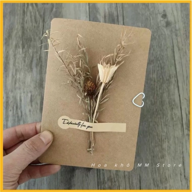 Thiệp Giấy Vintage Gắn Hoa Khô Màu Kraf Trắng Sinh Nhật Valentine 8/3 Giá 30.000đ