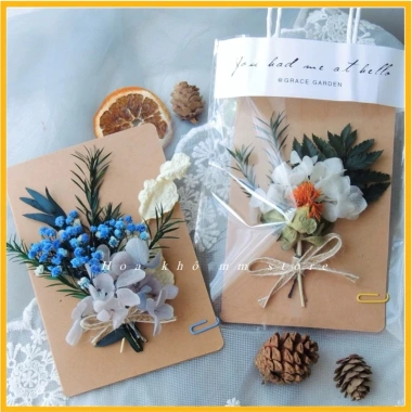 Thiệp Giấy Vintage Handmade Gắn Hoa Khô Kraf Trắng – Sinh nhật, Valentine, 8/3, Giá 35.000đ 2