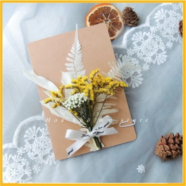 Thiệp Giấy Vintage Handmade Gắn Hoa Khô Kraf Trắng – Sinh nhật, Valentine, 8/3, Giá 35.000đ 5